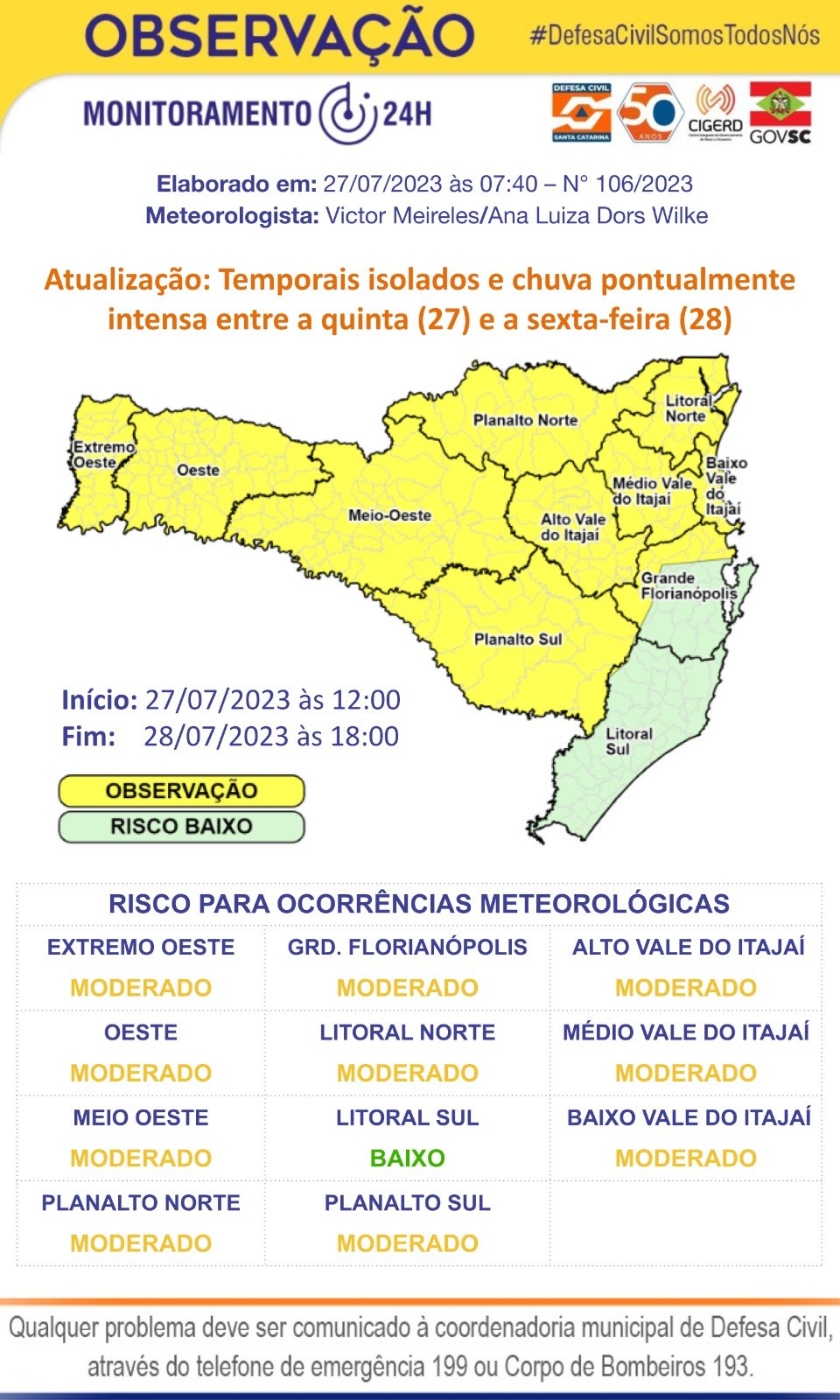 27 de abril de 2023 – Defesa Civil de SC