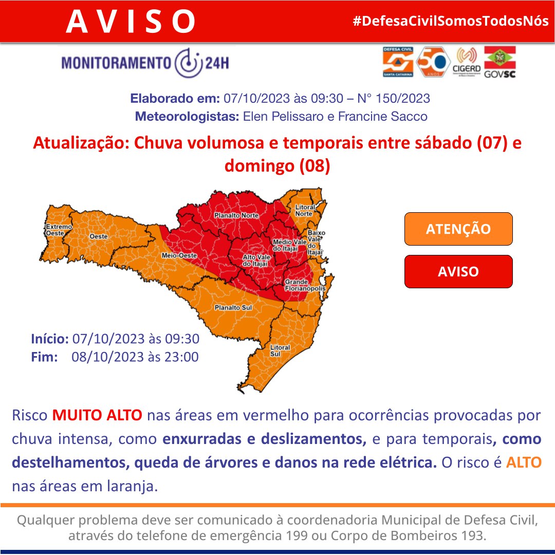 Defesa Civil Santa Catarina - OBSERVAÇÃO - 14/01 20:40 - CHUVA PERSISTENTE  de intensidade moderada para as regiões do Litoral Norte, Grande  Florianópolis e Baixo Vale do Itajaí nas próximas 3 horas. Ocorrências  ligue 199 ou 193.