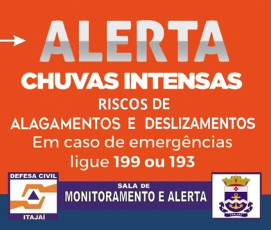 A Defesa Civil de Itajaí mantém atenção para chuva persistente até a terça-feira (16)