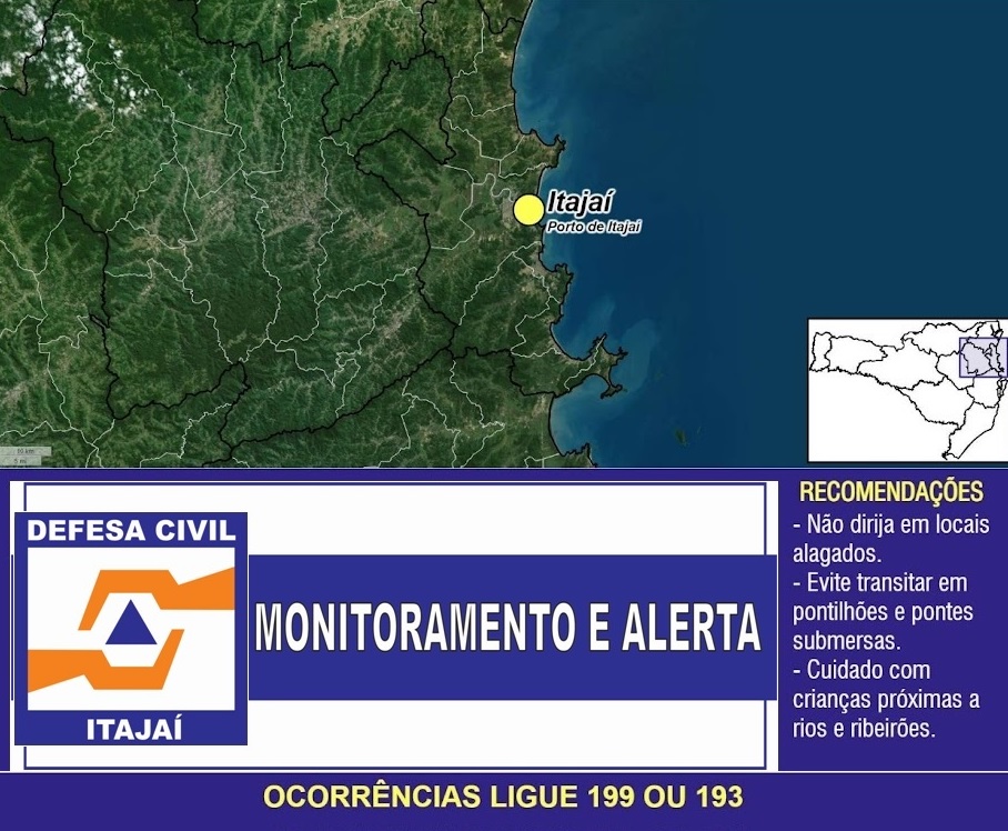 Defesa Civil de Itajaí está em estado de monitoramento devido às chuvas constantes